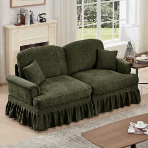 Hrinhom 76.4"W Elegant Mid Century Oversized Large Two Seater Sofa Couch with Flared Arms and Removable Ruffles Pleats Skirts - 1 of 4