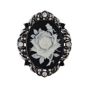 Alilang Vintage Gothic Cameo Rose Brooch Pin with Antique Silvery Tone and Rhinestone Accents - 1 of 4