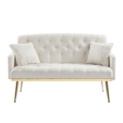 NicBex Teddy Fabric Loveseat Sofa Modern Upholstered Loveseat Couch with Metal Legs Small Tufted Sofa Couch for Bedroom,Living Room
