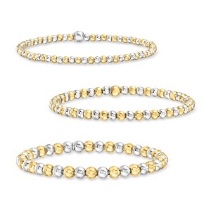 Pure Collection by Ross-Simons Italian Sterling Silver and 18kt Gold Vermeil Jewelry Set: 3 3-5mm Bead Stretch Bracelets - 1 of 4