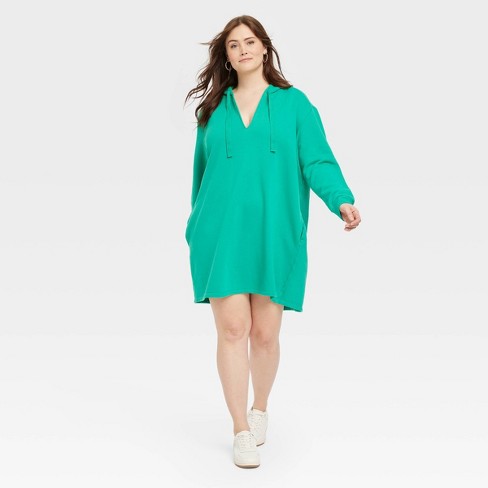 Women's Long Sleeve Mini Fleece Tunic Dress - Universal Thread™ Green XXL