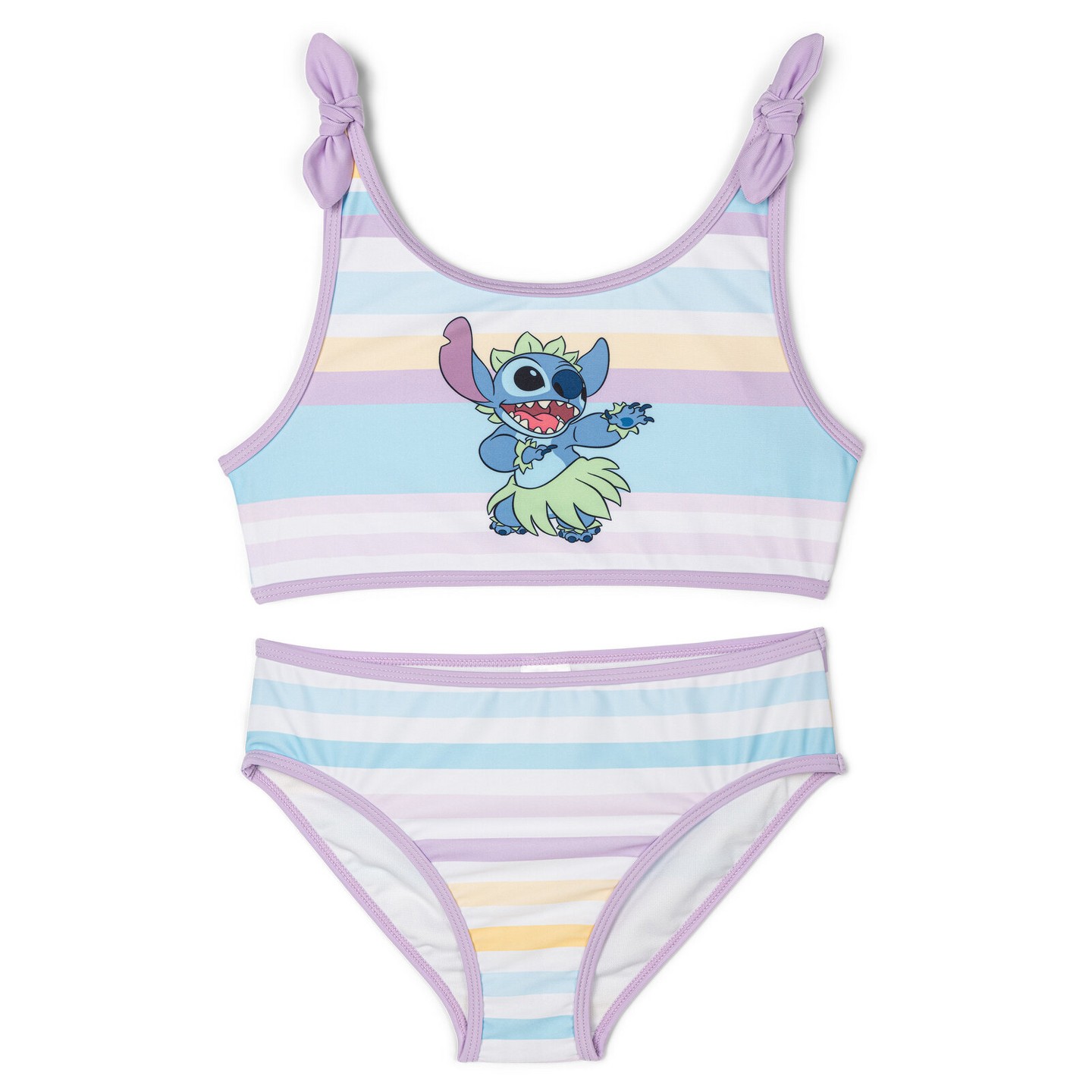 Disney Lilo & Stitch Little Girls' Sleeveless Printed Graphic 2-Piece Bathing Suit Purple Stripe, цвет: Фиолетовый — фото 1