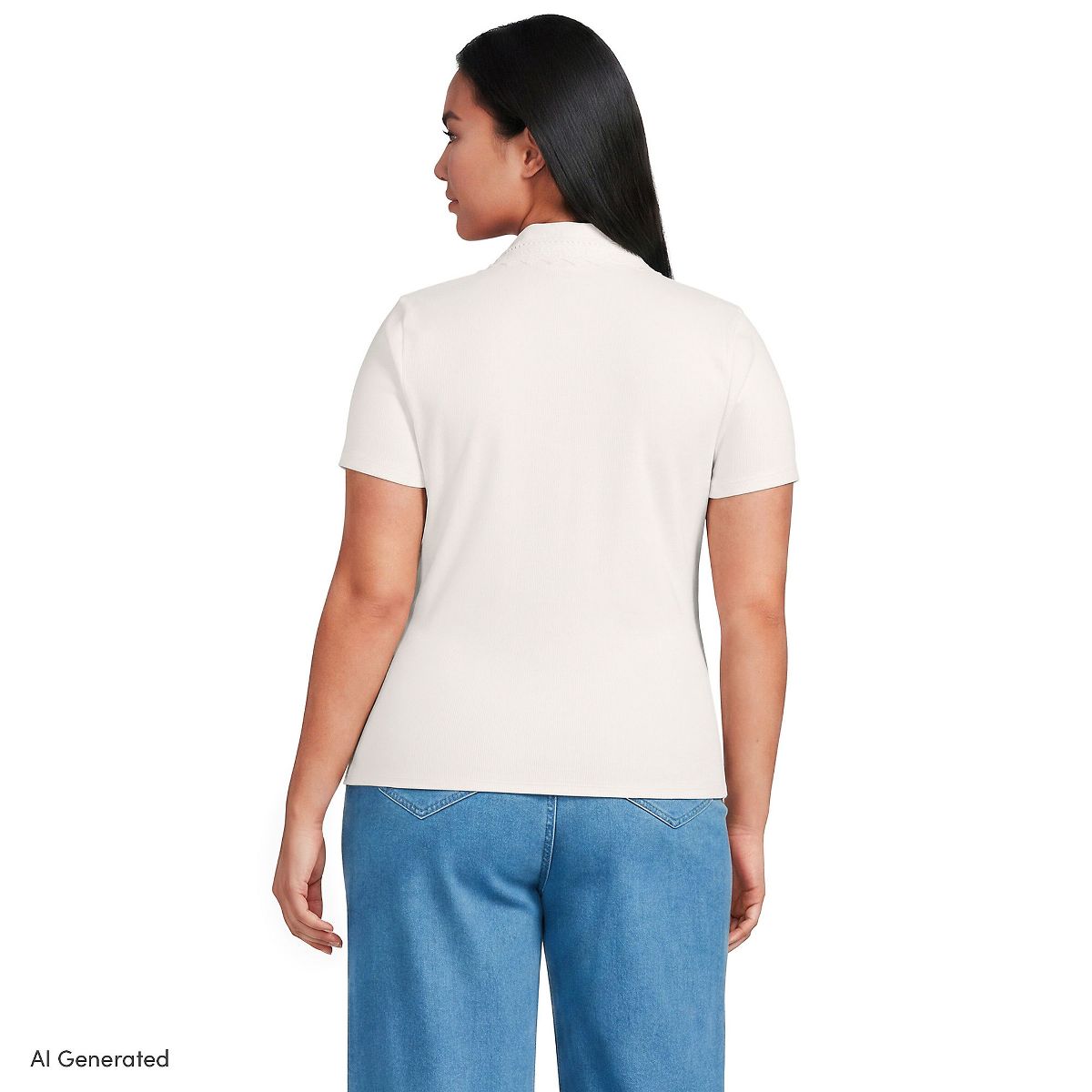 Lands' End Women's Short Sleeve Micro Rib Woven Collar Polo - thumbnail 6
