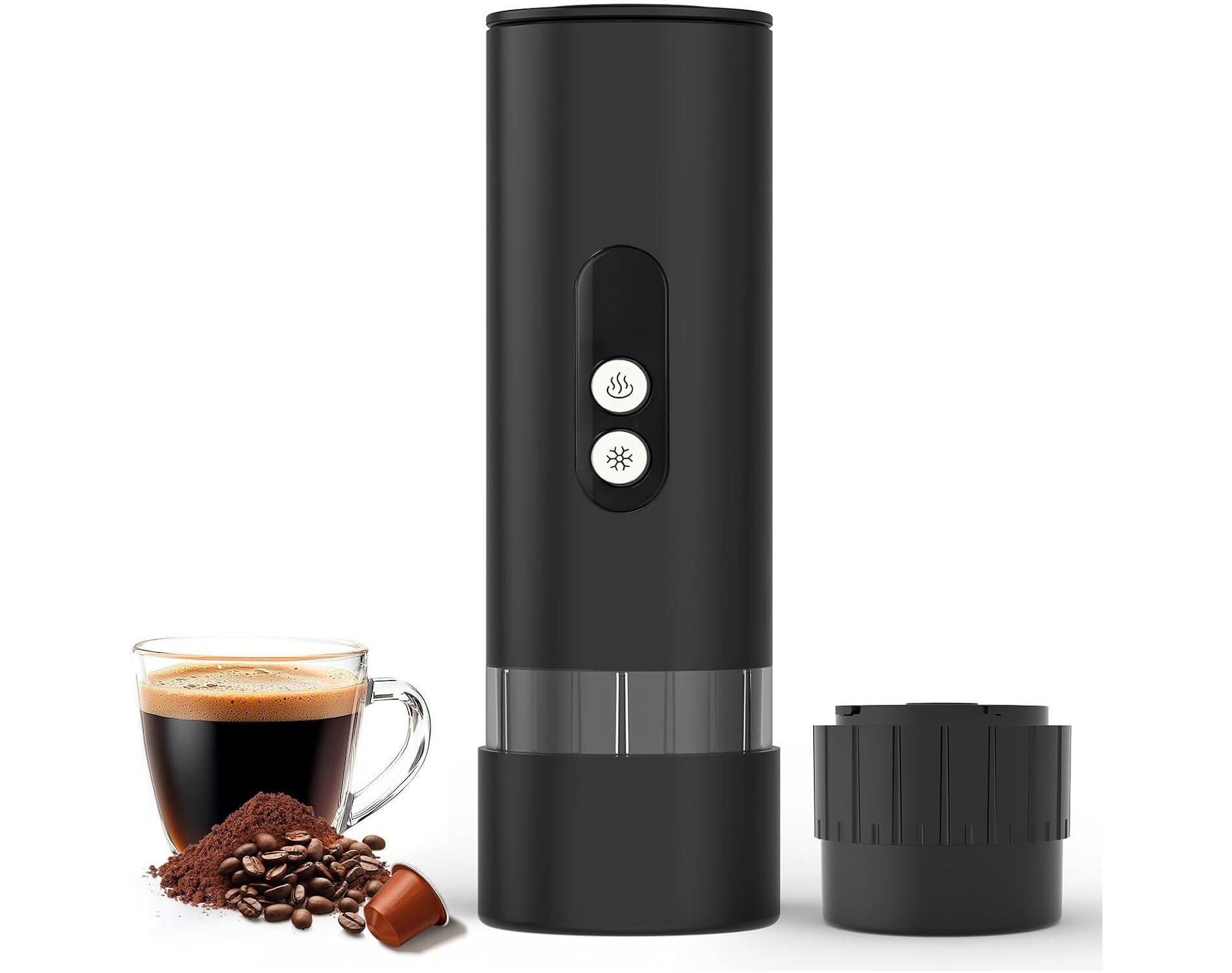 Portable Espresso Maker with Self Heating - 15 Bar Electric Travel Coffee Machine, 2-in-1 for Capsule & Ground Coffee, Black