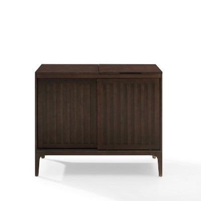 Sleek Dark Brown Slatted Media Console with Record Storage