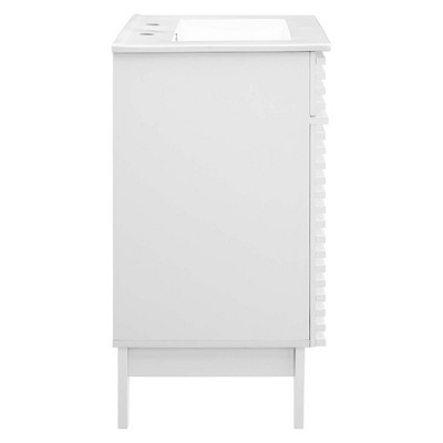 White 24" Freestanding Mid-Century Modern Bathroom Vanity