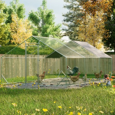 120'' Metal Chicken Coop Walk in Poultry Run Cage,Outdoor Hen Duck Rabbit Pen with UV Waterproof Tarp - LAOTIES