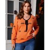 Plus Size Halloween Sweaters for Women Knitted v Neck Front Bow Tie Long Sleeve Halloween Pumpkin Sweatshirts - 3 of 4