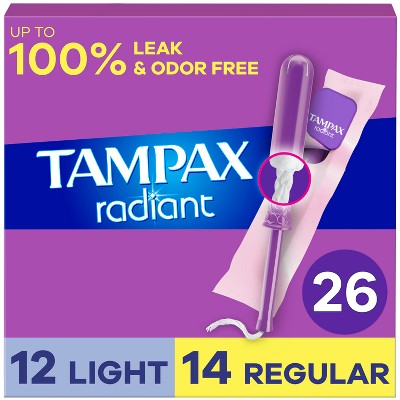 Tampax Radiant Duo-Pack Light/Regular Absorbency Unscented Tampons - 26ct
