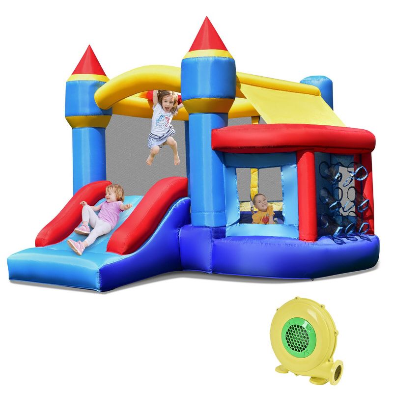 Costway Inflatable Bounce House Castle Slide Bouncer Shooting Net/W Blower, 1 of 11
