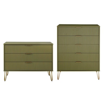 Manhattan Comfort Dumbo 2pc Modern 5 Drawer Dresser and 3 Drawer Dresser Set