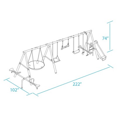 Deerfield Metal Swing Set with Slide and See-Saw