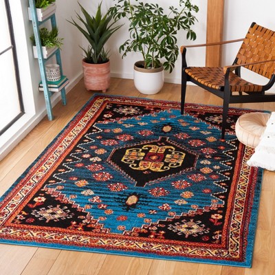 Antique Patina Blue Synthetic Rectangular Area Rug 5'3" x 7'6"