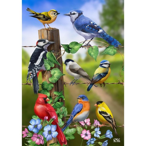 Country Birds Spring House Flag Goldfinches Blue Jay 28" x 40" Briarwood Lane - image 1 of 4