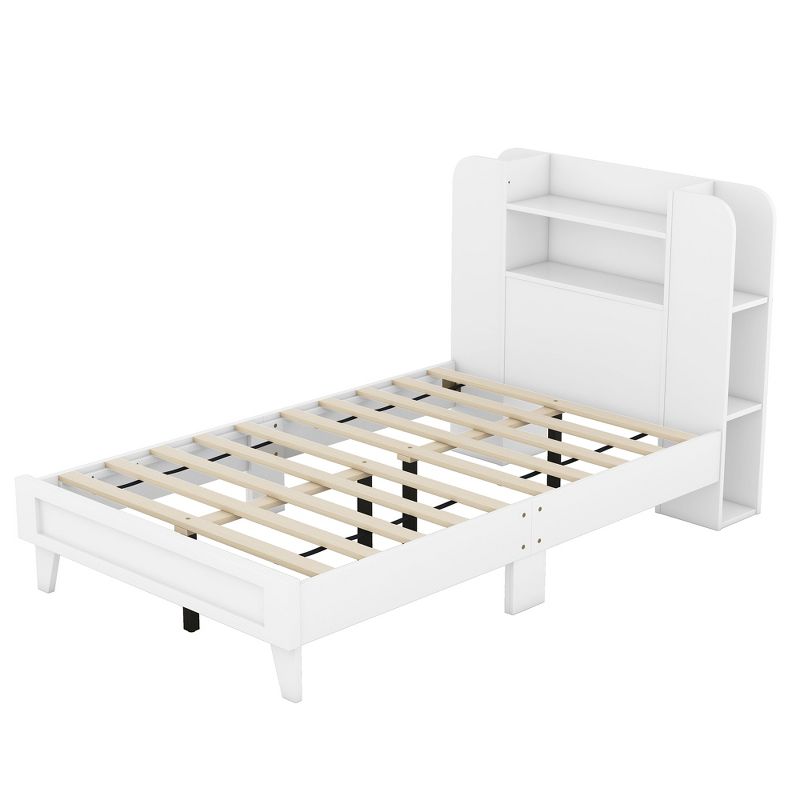 Twin/Full Size Platform Bed with Storage Headboard, Multiple Storage Shelves on Both Sides - ModernLuxe, 5 of 9