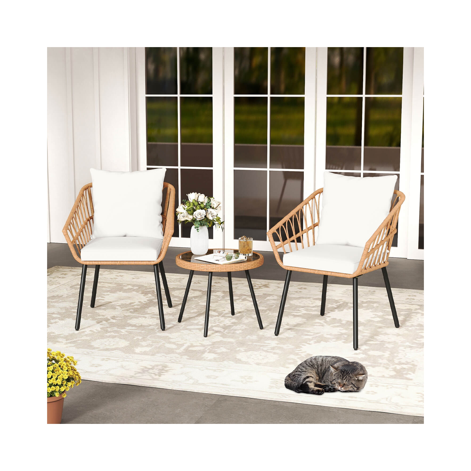 Costway 3 Piece Patio Bistro Set with Heavy Duty Metal Frame for Balcony Garden & Poolside