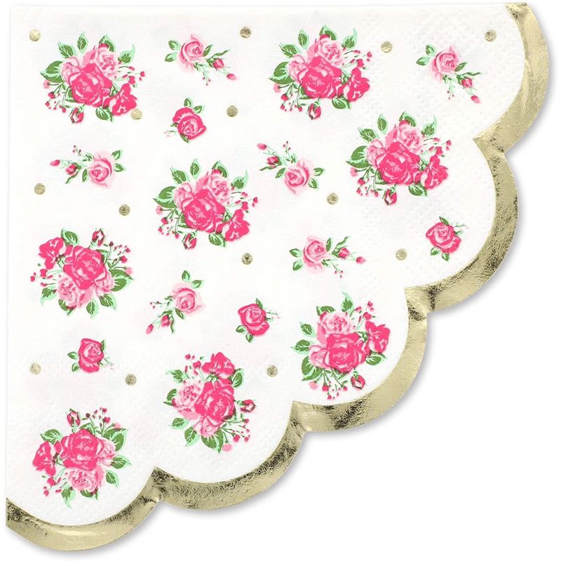 Juvale 50 Pack Vintage Disposable Floral Paper Napkins with Scalloped Edges, 3-Ply, 4.9x4.7”, 3 of 6