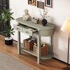 PAGED Vintage Console Table with 2 Drawers & Open Shelf, Retro Entryway Table with Curved Design and Smooth Glaze, Pine Wood Entryway Sofa Table - 2 of 4