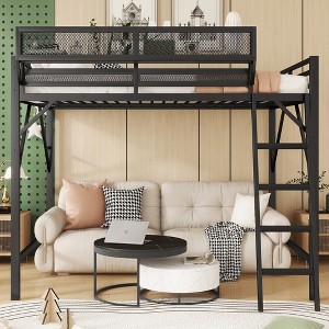 Racxily Full Size Loft Bed with Ladder, Metal Full Loft Bed with Storage Shelves, High Loft Bed for Kids Teens, Black - 1 of 4