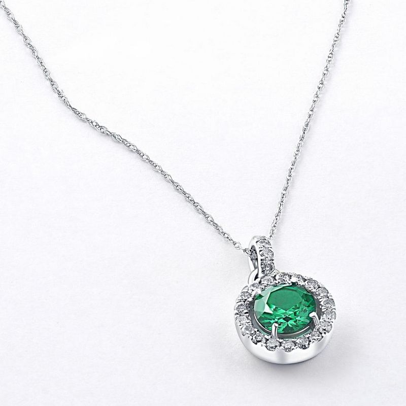 Pompeii3 1 1/2Ct Emerald Diamond Halo Pendant Women's 10k White Gold Necklace 18" Length, 4 of 6