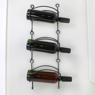 Black Wrought Iron Wall Mounted 3-Tier Wine Rack