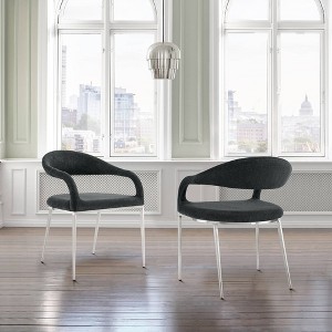 Armen Living Set of 2 Morgan Upholstered Brushed Stainless Steel and Fabric Dining Chairs Charcoal - 1 of 4
