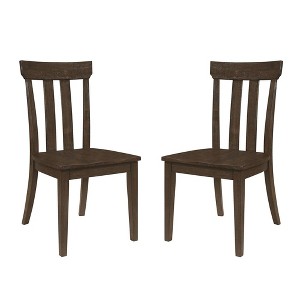 Simple Relax Set of 2 Wooden Dining Side Chairs with Slatted Backrest in Brown Oak - 1 of 4