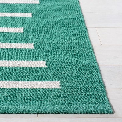 Handwoven Dark Green and Ivory Cotton Rectangular Rug 4' x 6'
