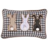 12"x18" Indoor Easter Triple Bunny Check Lumbar Throw Pillow Gray - Pillow Perfect