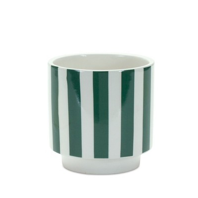 Green and White Striped Dolomite Indoor/Outdoor Planter Set