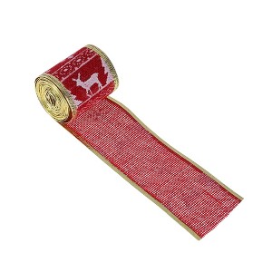 Unique Bargains Gift Wrap Ribbons Faux Linen with Reindeer Border Polyester 78.74"x1.97" 1 Pc - 1 of 4