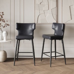 Kumasinova Counter Height Bar Stools Set of 2, Water-Resistant PU Leather Counter Stools with Metal Frame, Modern Upholstered Bar Chairs Dining Chairs - 1 of 4
