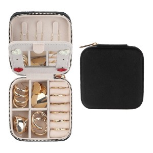 Unique Bargains Travel Small Portable Plush Velvet Jewelry Box Display Holder with Mirror for Birthday Gifts - 1 of 4