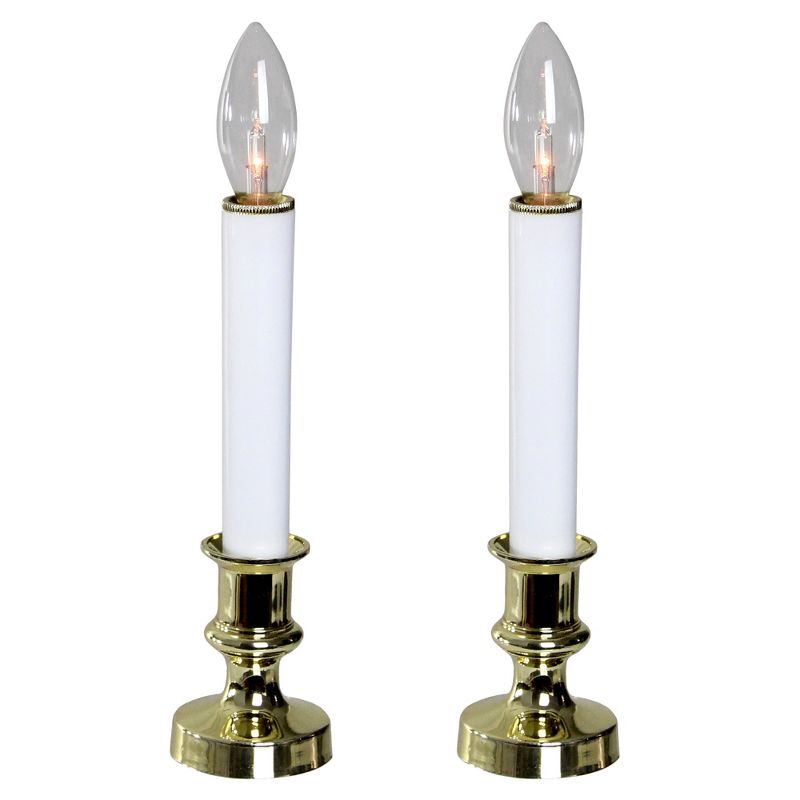 Northlight Set of 2 White and Gold Christmas Candle Lamps 9", 1 of 2