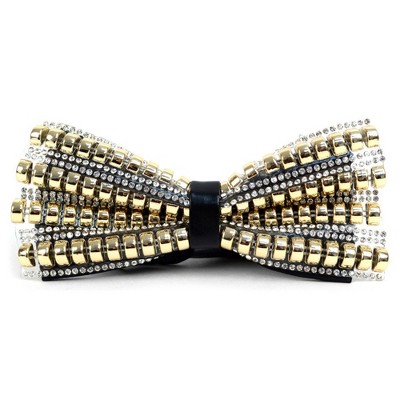 TheDapperTie Men's Gold Beads And Silver Stones 2.25 Inch W x 5 Inch L Pre-Tied adjustable Bow Ties