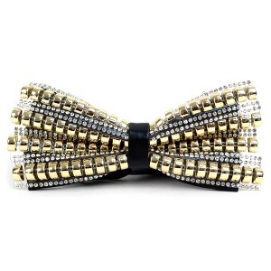 TheDapperTie Men's Gold Beads And Silver Stones 2.25 Inch W x 5 Inch L Pre-Tied adjustable Bow Ties - 1 of 4