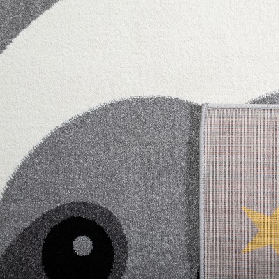 Starry Night Gray & Ivory Synthetic Round Rug for Kids - Handmade & Non-Slip
