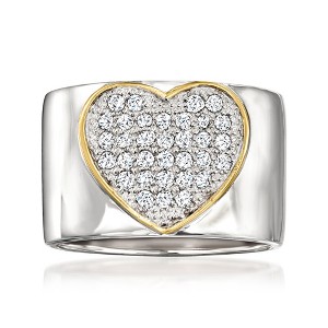 Ross-Simons 0.50 ct. t.w. Pave Diamond Heart Ring in Sterling Silver With 14kt Yellow Gold - 1 of 4