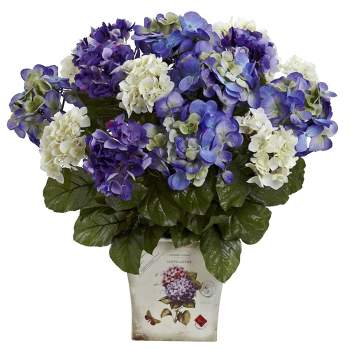 Nearly Natural 19-in Mixed Hydrangea with Floral Planter
