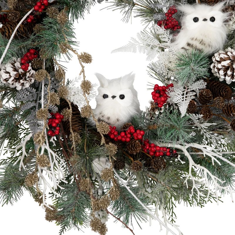 Northlight Real Touch™ Snowy Pine Owls and Berries Artificial Christmas Wreath - 34" - Unlit, 4 of 10