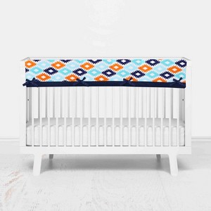 Bacati - Liam Long Crib Rail Guard Cover Aqua/Orange/Navy - 1 of 4