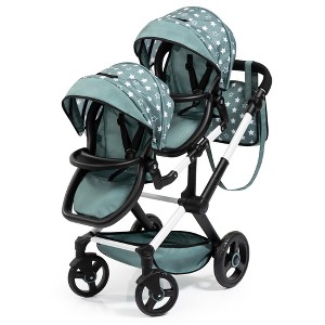 Bayer: Pram Xeo Twin - Green & White Stars - Seats 2 Dolls Up to 18", Shoulder Bag, Adjustable Handle, Foldable, Kids Toy, Ages 3+ - 1 of 4