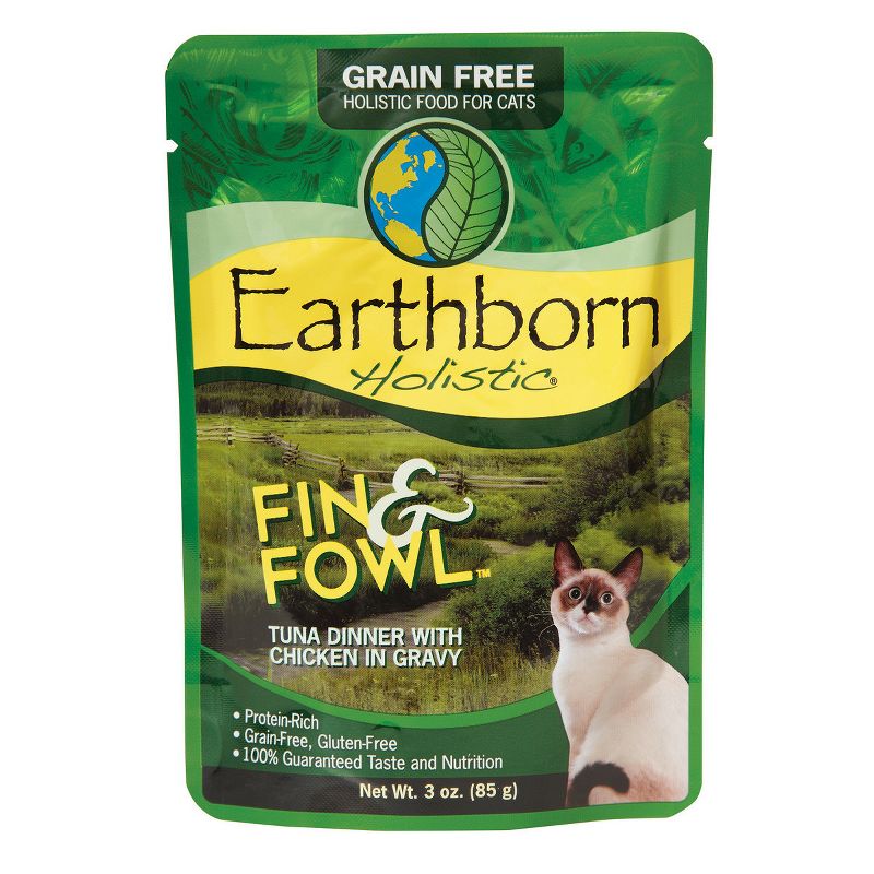 Earthborn Holistic Autumn Tide with Fin & Fowl with Tuna & Chicken Gravy Grain-Free Wet Cat Food Pouches - (3 oz) Pack of 24, 1 of 2