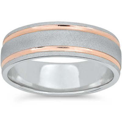 Pompeii3 Mens 14k Rose & White Gold Two Tone 7MM Brushed Wedding Band