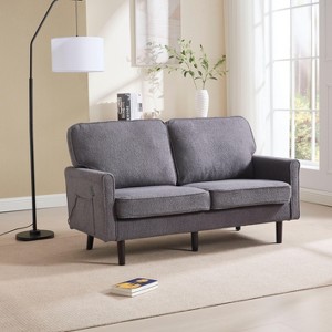 NicBex 56.3 Inch Loveseat,Modern PU Leather/Boucle Loveseat Sofa with Black Wood Legs,2-Seater Small Couch for Living Room,Bedroom - 1 of 4