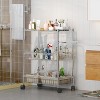 3 Tier Adjustable Heavy Duty Utility Cart On Wheel, Steel Kitchen Rolling Carts with Handle Bar - 2 of 4