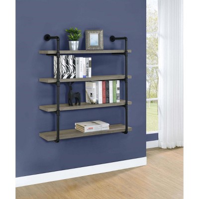 INFURNIC Decorative Wall Shelf 4-Tier Driftwood Pipe Frame for Storage and Display Stylish Space-Saving Design, Grey, 39.25"*11.5"*46"