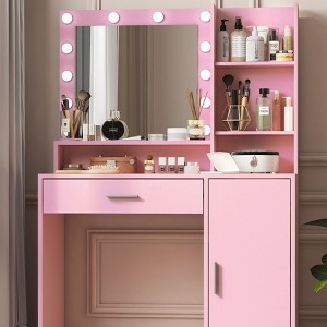 NicBex Makeup Vanity Desk with Mirror Makeup Table Dressing Vanity with 3 Level Storage Dresser and Partitions with Cabinet Doors - 1 of 4