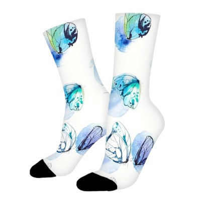 Watercolor Butterfly Women Printed Crew Socks Funny Funky Socks Soft Polyester Novelty Gifts for Artists Men