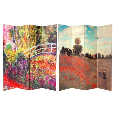 Monet Fine Art Double Sided Room Divider Japanese Bridge and Poppy Field in Argenteu - Oriental Furniture